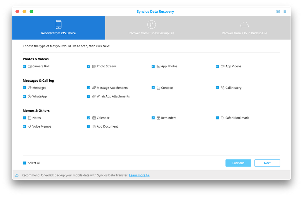 select data to recover