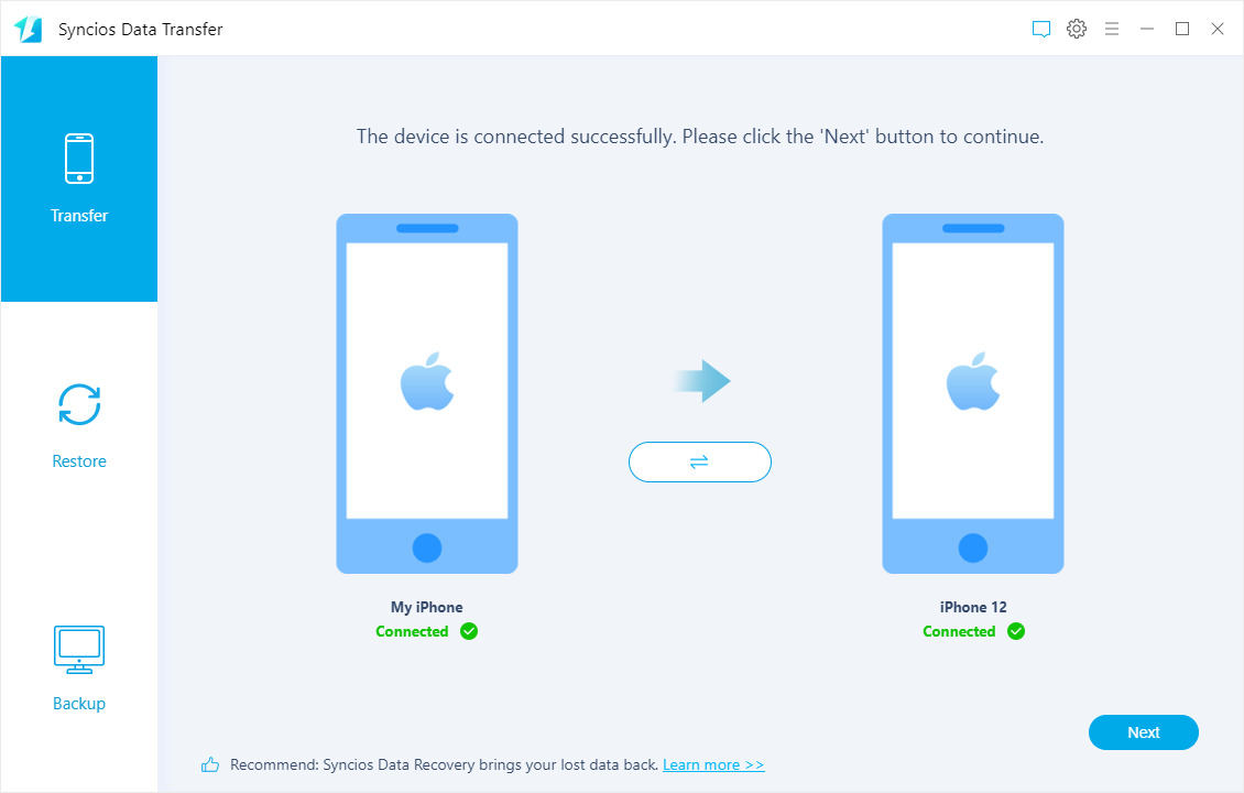 Syncios Data Transfer interface