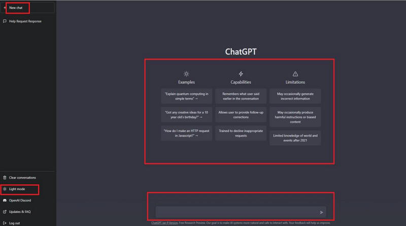 chatgpt main interface