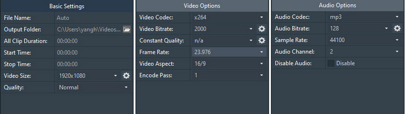 customize the output settings