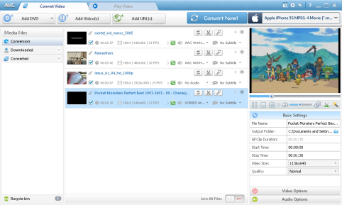 Any Video Converter Pro. Ana Pencereleri